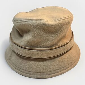 Coach Wool Blend Bucket Hat Camel Tan M/L Logo Lining Turnlock Detail